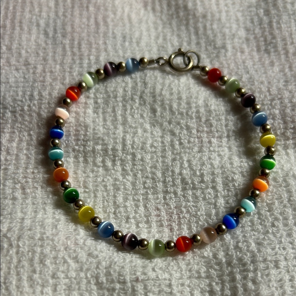 Vintage Rainbow Cat Eye Beaded Bracelet‎ 7 inch